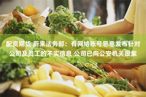 配资期货 蔚来法务部：有网络账号恶意发布针对公司及员工的不实信息 公司已向公安机关报案